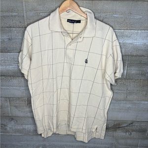 Nautica vintage grid plaid white golf polo mens medium